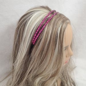 Double Hot Pink Crystal Black Metal Base Hairband